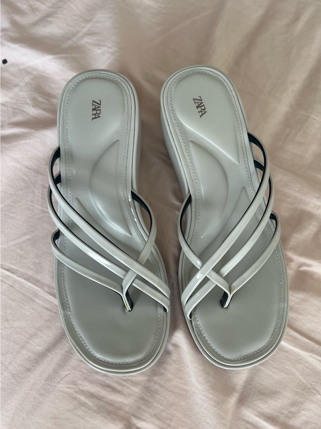 Zara White Multi-Strap Slide Sandals